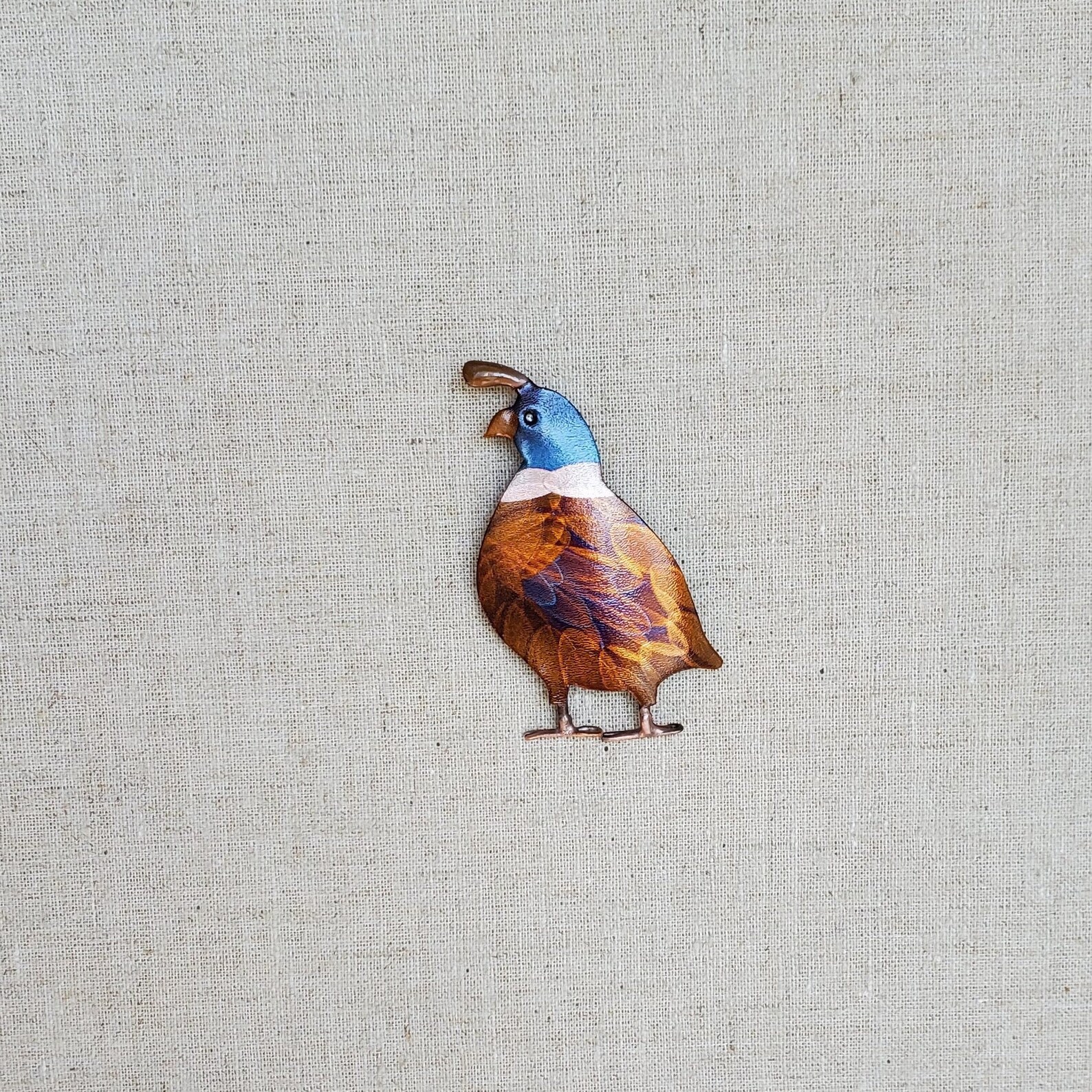 Flame painted copper Quail pin Etsy