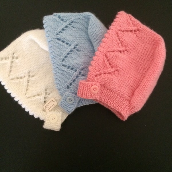 baby or toddler hat hand knitted with criss cross pattern choose a colour and size