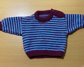 Baby jumper in choice of striped football team colours hand knitted newborn or 3 months