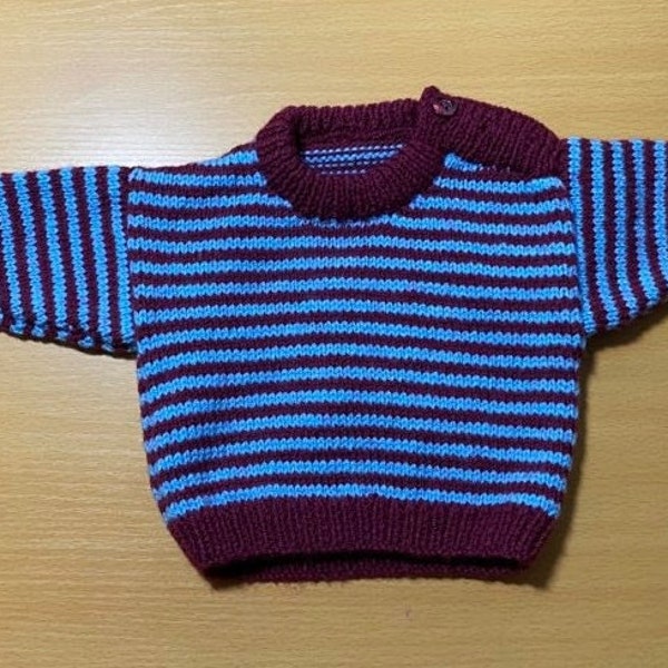 Baby jumper in choice of striped football team colours hand knitted newborn or 3 months