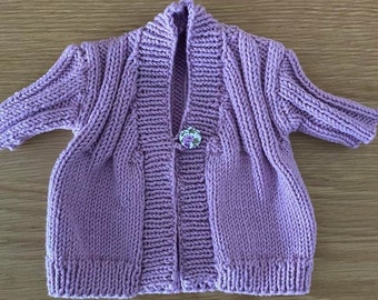 baby cardigan hand knitted in lilac sizes preemie or newborn