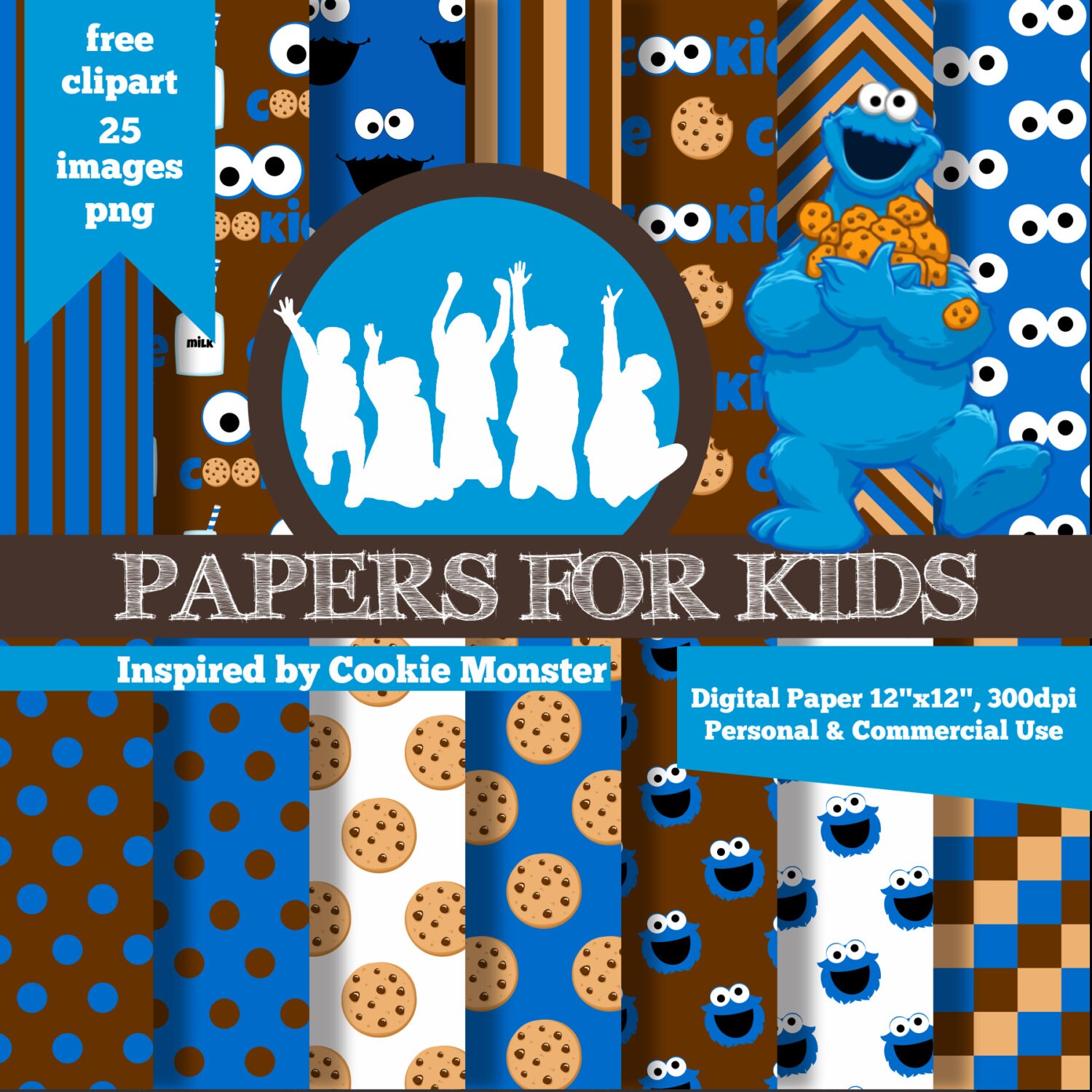 Digital Papers Cookie Monster Sesame Street Background Etsy