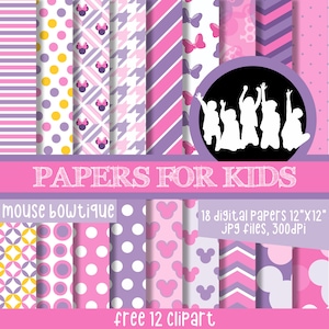 Bowtique Ratón, Papeles Digitales, Minnie y Daisy, Chicas, Invitación, Antecedentes, Cumpleaños, Clipart, Papeles para Niños