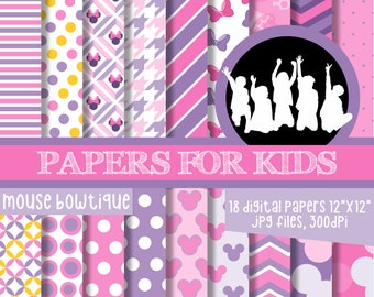 Mouse Bowtique, Digital Papers, Minnie and Daisy, Girls, Invitation, Background, Birthday, Clipart, Papers for Kids