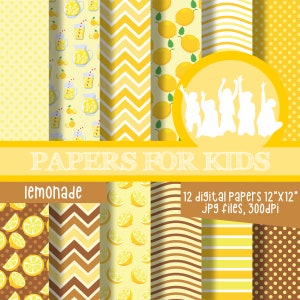 Lemonade, Digital Paper, Birthday, Lemon Background, Baby Shower, Lemonade Party, Papers for Kids