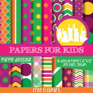 Purple Dinosaur, Digital Paper, Birthday, Purple Dinosaur and Friends, Purple Dinosaur Background, Clip art, Papers for Kids