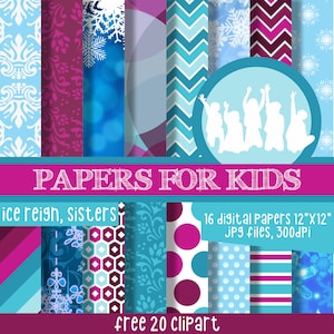 Digital Papers, Frozen, Princess Ana, Princess Elsa, Girls, Background, Clipart, Papers for Kids
