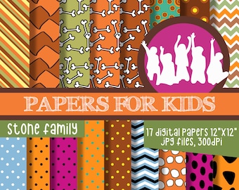 Family, Stone Age, Digital Paper, Birthday, Backgrounds for Invitations, Birthday, Papers for Kids