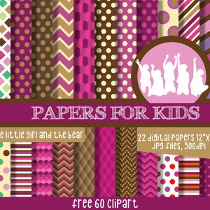 The Little Girl and The Bear, Background, Digital Paper, Birthday, Clip art, Papers for Kids