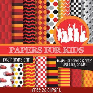 赤いレーシングカー、デジタルペーパー、レースカー、友達の車、男の子、背景、誕生日、映画、子供向けペーパー