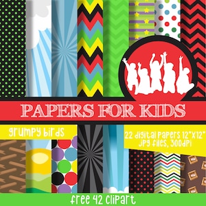 Grumpy Birds, Digital Papers, Colored Birds, Boys, Invitation, Videogame, Background, Birthday, Clipart, Papers for Kids