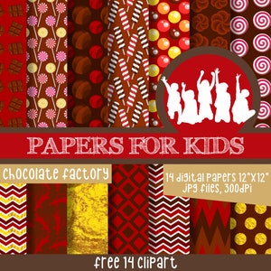 ChocolateFactory, Digital Papers, WW Chocolate, Gold Sticker, Gold and Chocolate, Kids, Invitation, Background, Birthday, Papers for kids