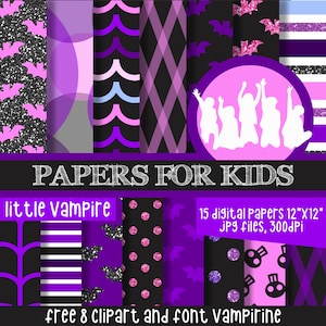 Little Vampire, Vampire Girl, Digital Paper, Girl Birthday, Achtergronden voor uitnodigingen, verjaardag, gratis illustraties, papers voor kinderen