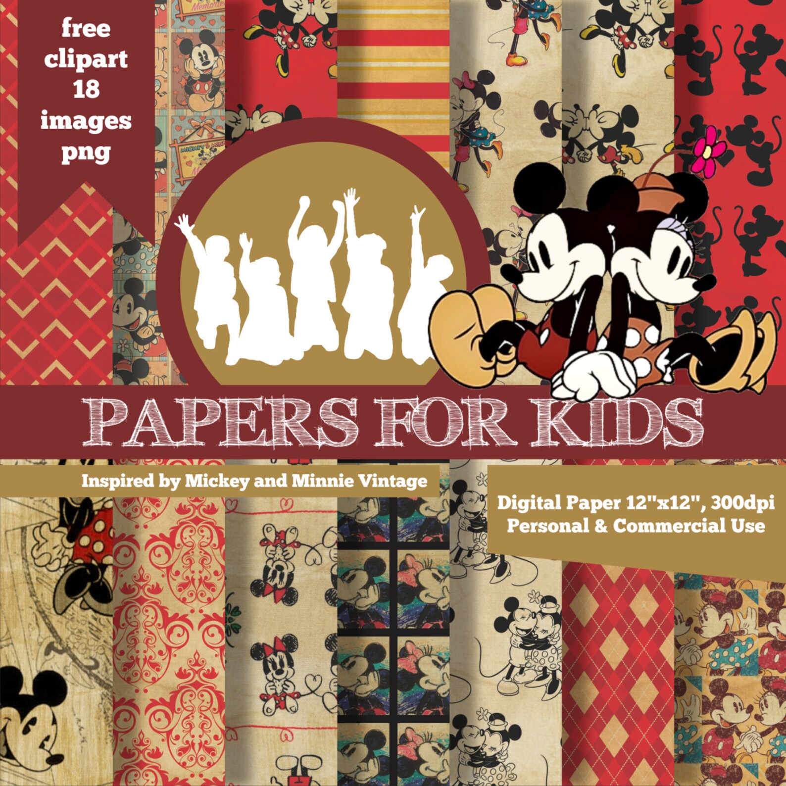 Digital Papers Minnie & Mickey Mouse Vintage Kids Etsy