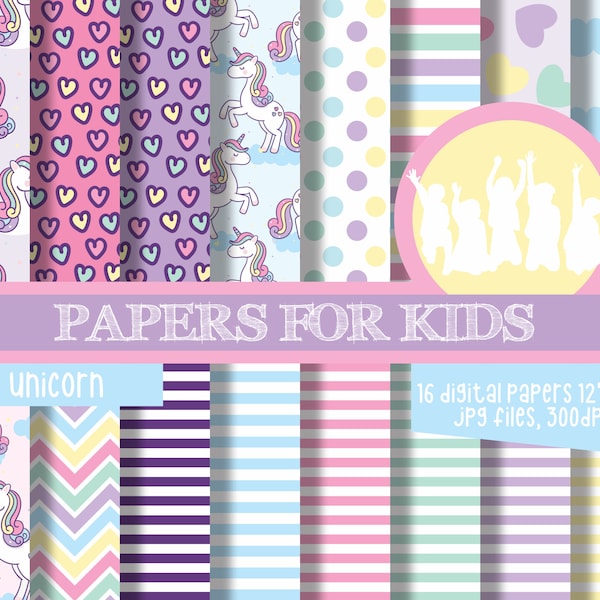 Unicorn, Digital Paper, Birthday, Unicorn Background, Unicorn Party, Unicorn Birthday, Pastel Color Background, Papers for Kids