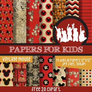 Vintage Mouse, Kids, Invitation, Background, Birthday, Clipart, Papers for Kids
