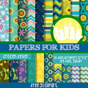 Frozen Fever, Digital Papers, Princess Elsa, Princess Anna, Olaf, Frozen Background, Clipart, Papers for Kids