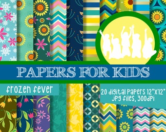 Frozen Fever, Digital Papers, Princess Elsa, Princess Anna, Olaf, Frozen Background, Clipart, Papers for Kids