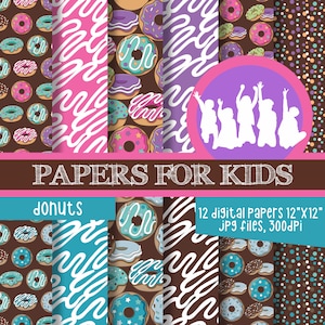Donuts, Digital Paper, Birthday, Donuts Background, Donuts Party, Papers for Kids