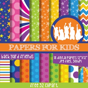 Back Yard Friends, Friends of Colors, Digital Papers, Animal Friends, Kids, Invitation, Background, Birthday, Clipart, Papers for Kids
