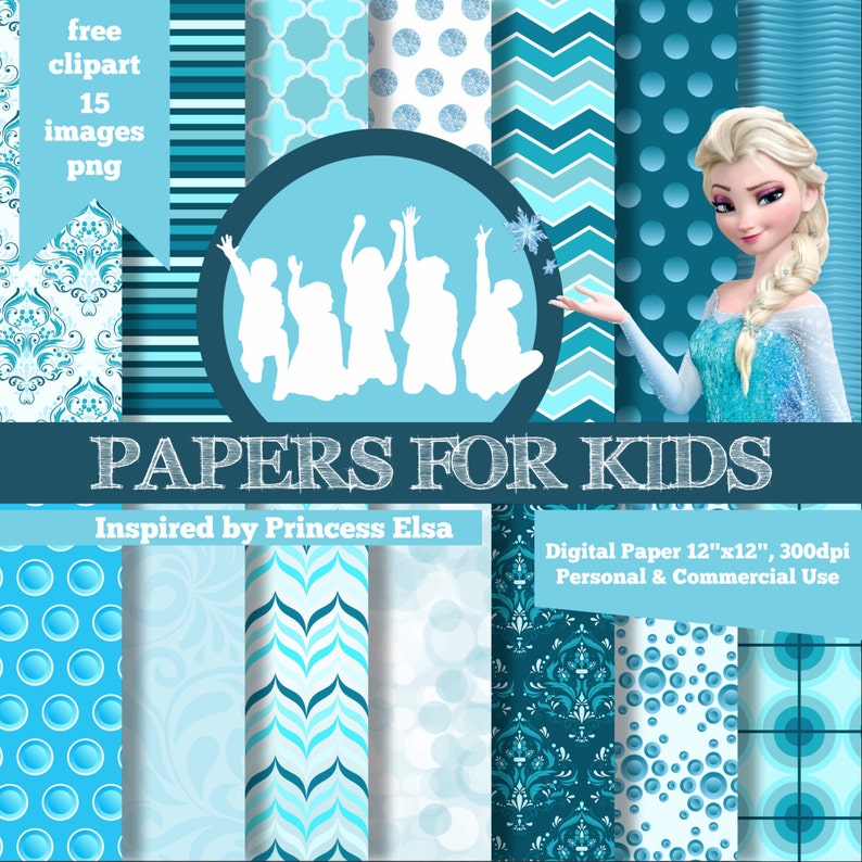 Princess Anna Princess Elsa Background Papers for Kids Girls Frozen Digital Papers Clipart