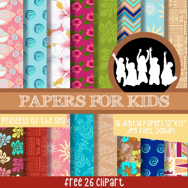 Princess of Sea, Digital Papers, Moana, Moana Princess, Girls, Moana Background, Clipart, Moana Party Theme, Papers for Kids
