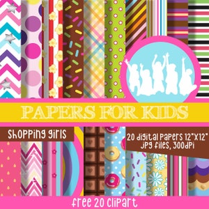 Shopping Girls, Dolls, Digital Papers, Fancy Dolls, Girls, Invitation, Background, Birthday, Clipart, Papers for Kids