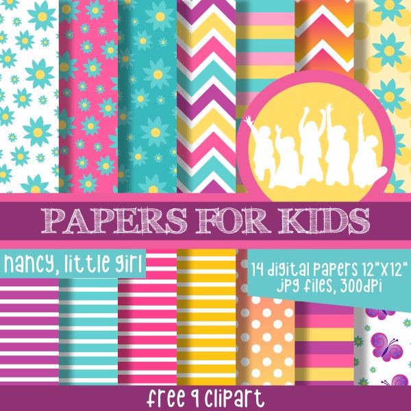 Nancy The Little Girl, Fancy Girl, Digital Papers, Children's Background, Clipart, Fancy Party Theme, Papers for Kids
