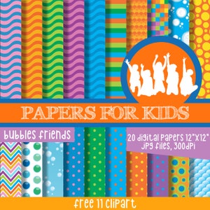 Bubble Friends, Digital Papers, Birthday, Background, Clipart, Kids, Invitation, Papers for Kids
