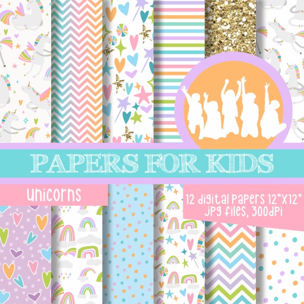 Unicorn, Digital Paper, Birthday, Unicorn Background, Colors Background, Rainbow Background, Papers for Kids