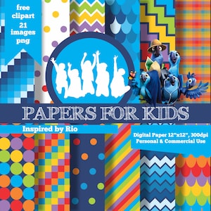Papiers numériques, Rio, Anniversaire, Film, Contexte, Clipart, Enfants, Invitation. Papiers pour enfants