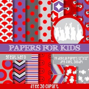 Great Hero, Digital Papers, Boys, Background, Birthday, Superhero, Clipart, Papers for Kids