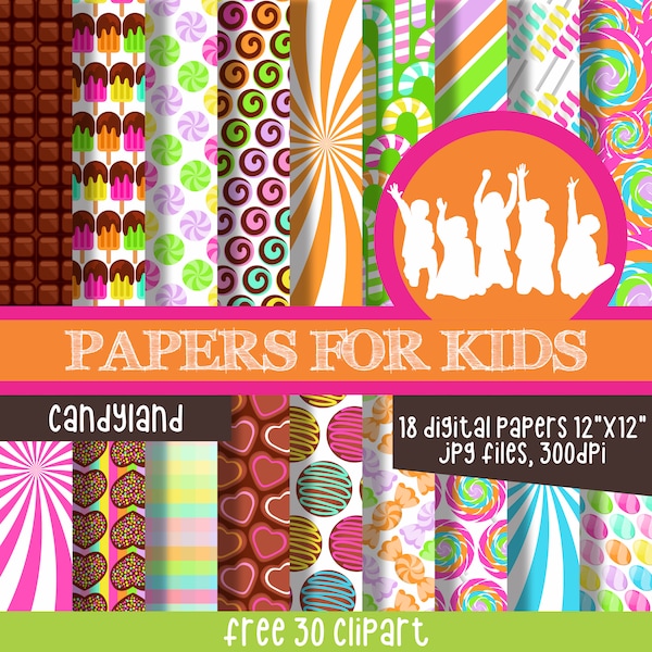 Candyland, Digital Papers, Kids, Invitation, Background, Birthday, Clipart, Papers for Kids
