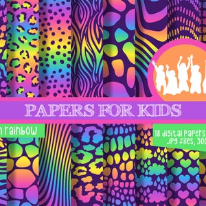 Neon Rainbow, Digital Paper, Birthday, Neon Background, Neon Party, Neon Birthday, Papers for Kids