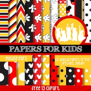 Mouse Ears, Digital Papers, Mickey Party, Kids, Invitation Background, Mickey Mouse Background, Birthday, Clipart, Papers for Kids
