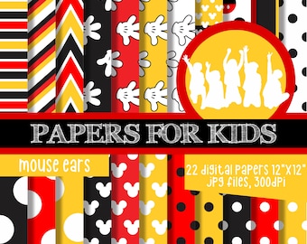 Orejas de ratón, papeles digitales, Mickey Party, Niños, Invitación Fondo, Mickey Mouse Fondo, Cumpleaños, Clipart, Papeles para Niños