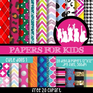 Cute Dolls, Smiles Dolls, Digital Papers, Fancy Dolls, Girls, Invitation, Background, Birthday, Clipart, Papers for Kids