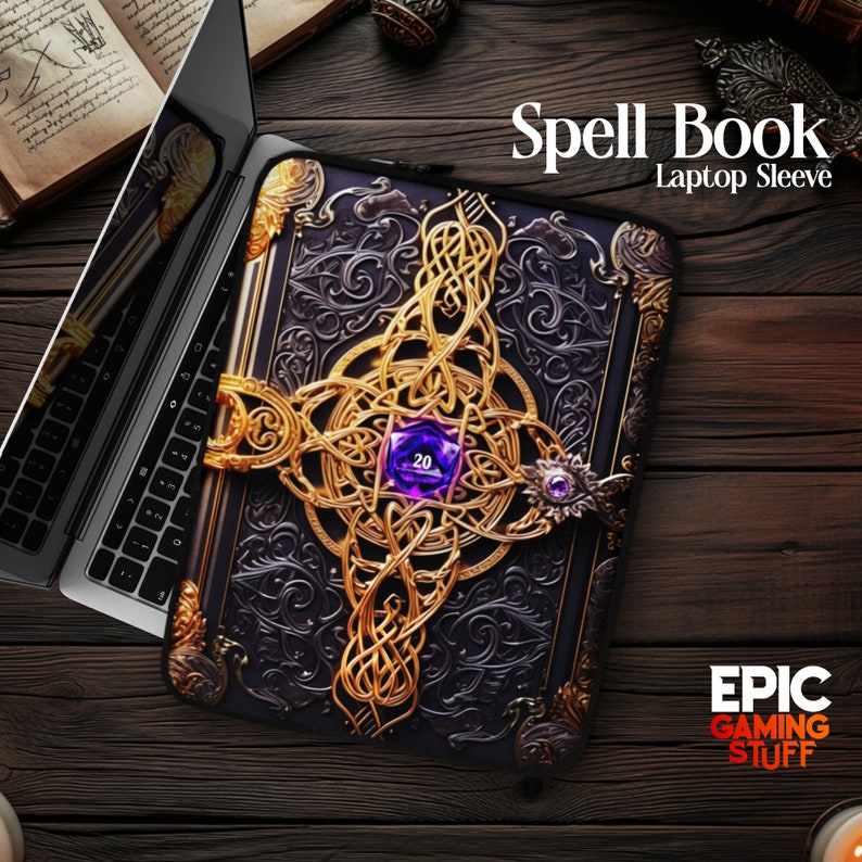 Magic Spell Book Laptop Padded Sleeve Custom Design D&D Pathfinder