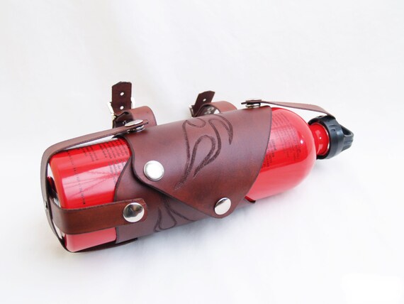 Leather Motorcycle Fuel Sling bottle holder carrier biker ...