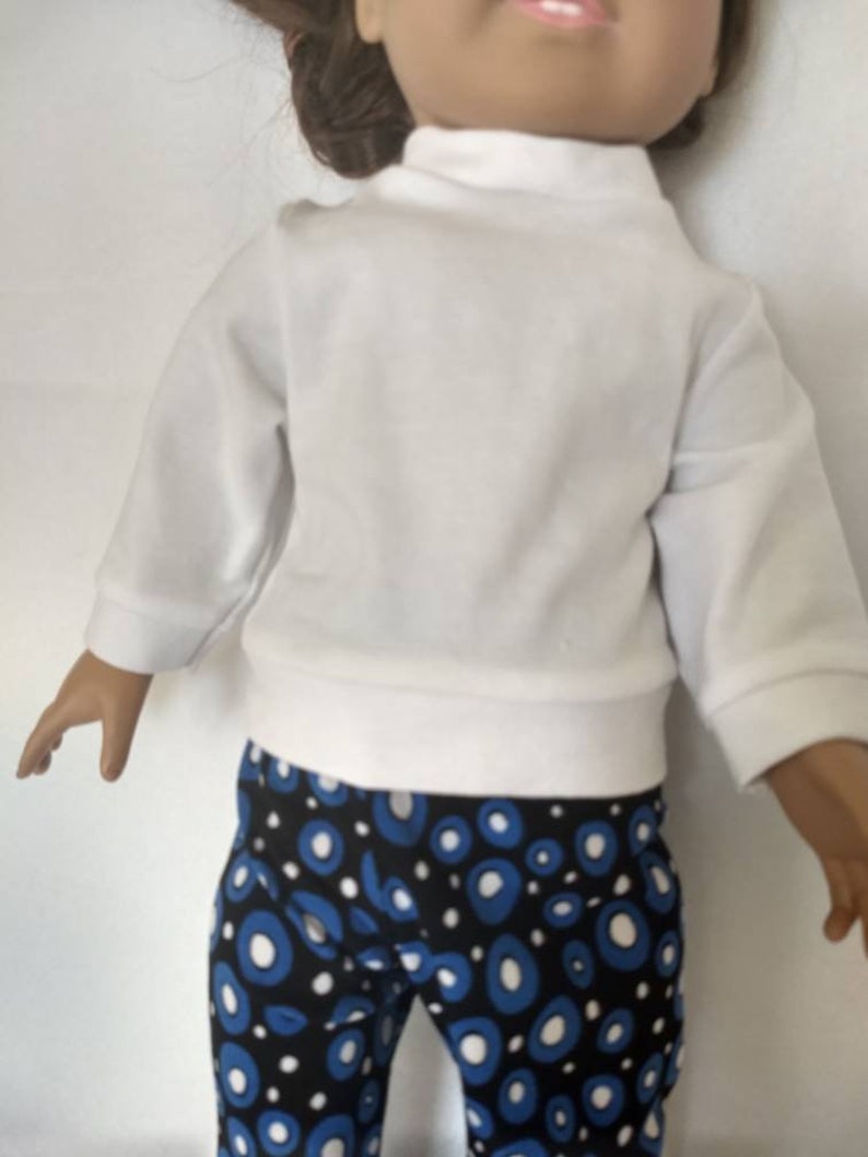 Long sleeve white knit doll shirt, knit black print doll leggings image 2