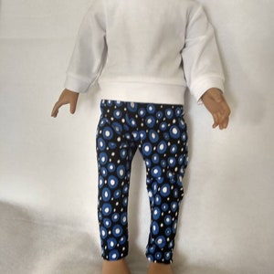 Long sleeve white knit doll shirt, knit black print doll leggings image 4