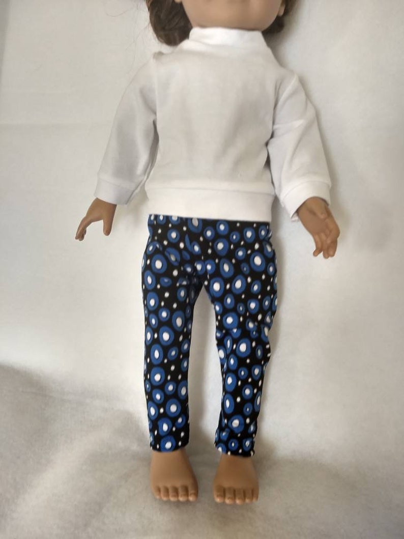 Long sleeve white knit doll shirt, knit black print doll leggings image 4