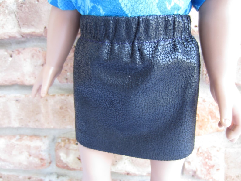 Handmade 18 inch doll skirt, faux leather skirt, black doll skirt, doll skirt, black leather skirt, girl doll clothes image 2
