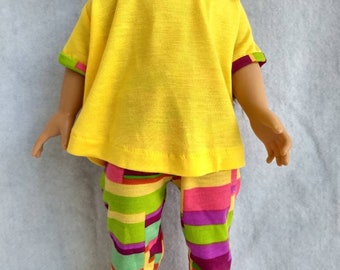 Yellow shirt and bright colored knit legging set for 18 in doll