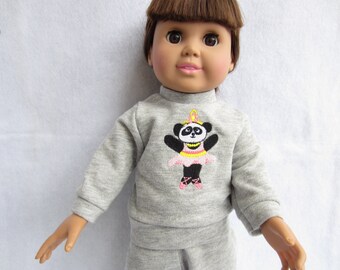 18 in doll outfit, gray knit sweatsuit, ballerina embroidery, long sleeve doll shirt, doll pants,doll shirt, doll pajamas,18 in doll clothes