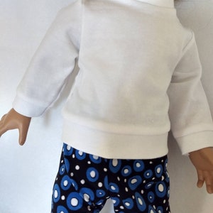 Long sleeve white knit doll shirt, knit black print doll leggings image 5