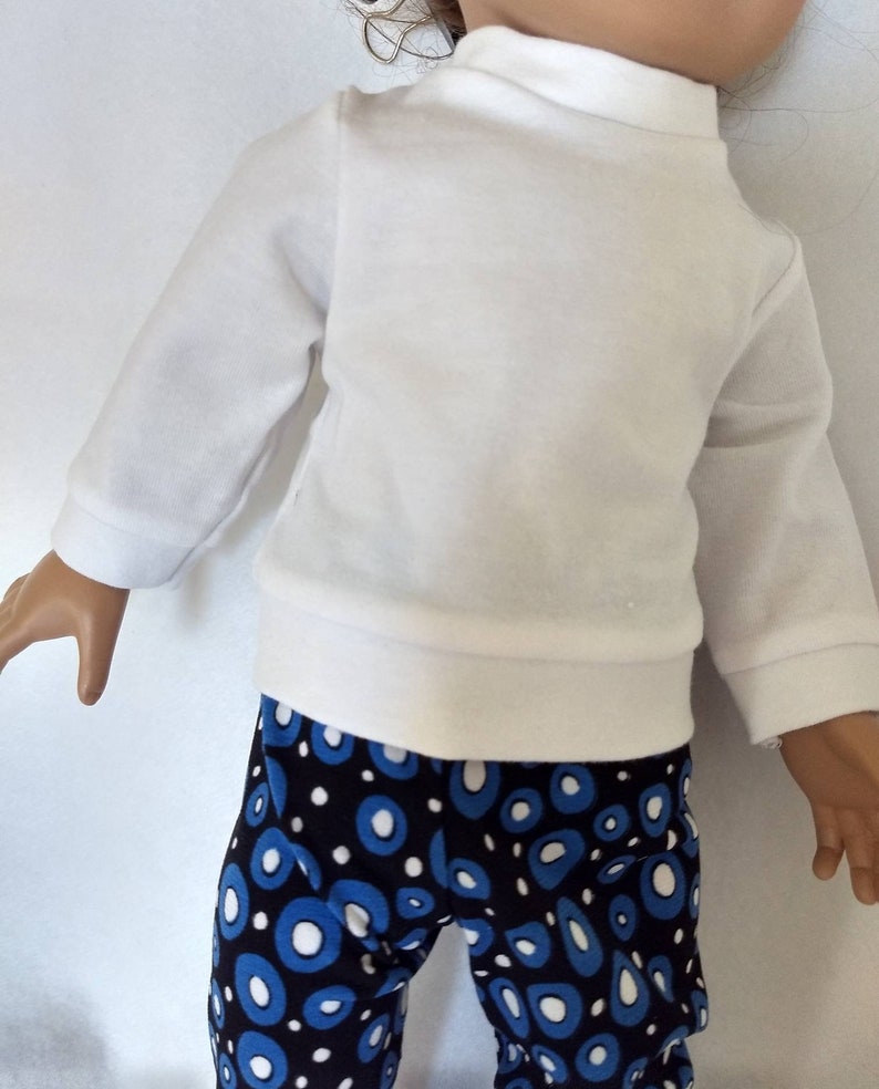 Long sleeve white knit doll shirt, knit black print doll leggings image 5