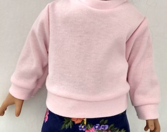 Handmade 18 inch doll clothes, Pink long sleeved knit shirt for 18 in dolls. Floral print knit leggings. Doll pants.