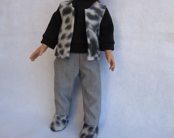 Handmade 18 inch doll clothes, animal print fleece vest for 18 in dolls. Girl doll vest,