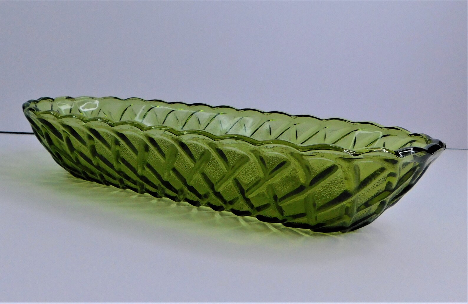 Indiana Glass Green Glass Basket Weave Vintage Oval Bowl Etsy